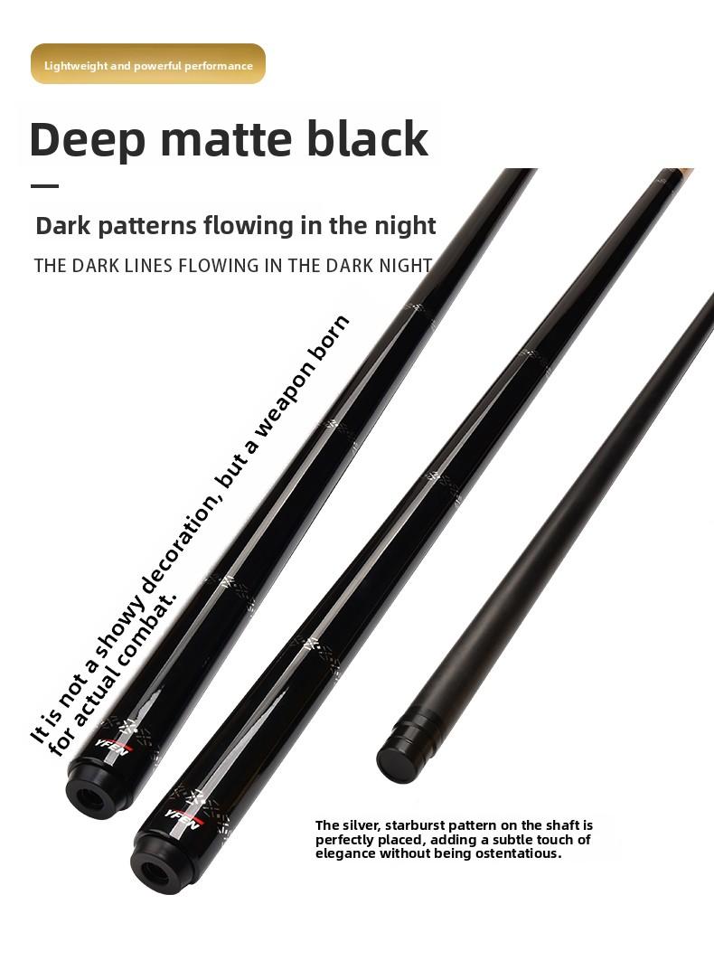 The world's first carbon fiber 1/2 billiard cue comes with a cue box and accessories. It features a 58 inch, 11.8mm cue tip and is suitable for both home and club use. Comes with cue case + leather tip + gloves + towel + chalk