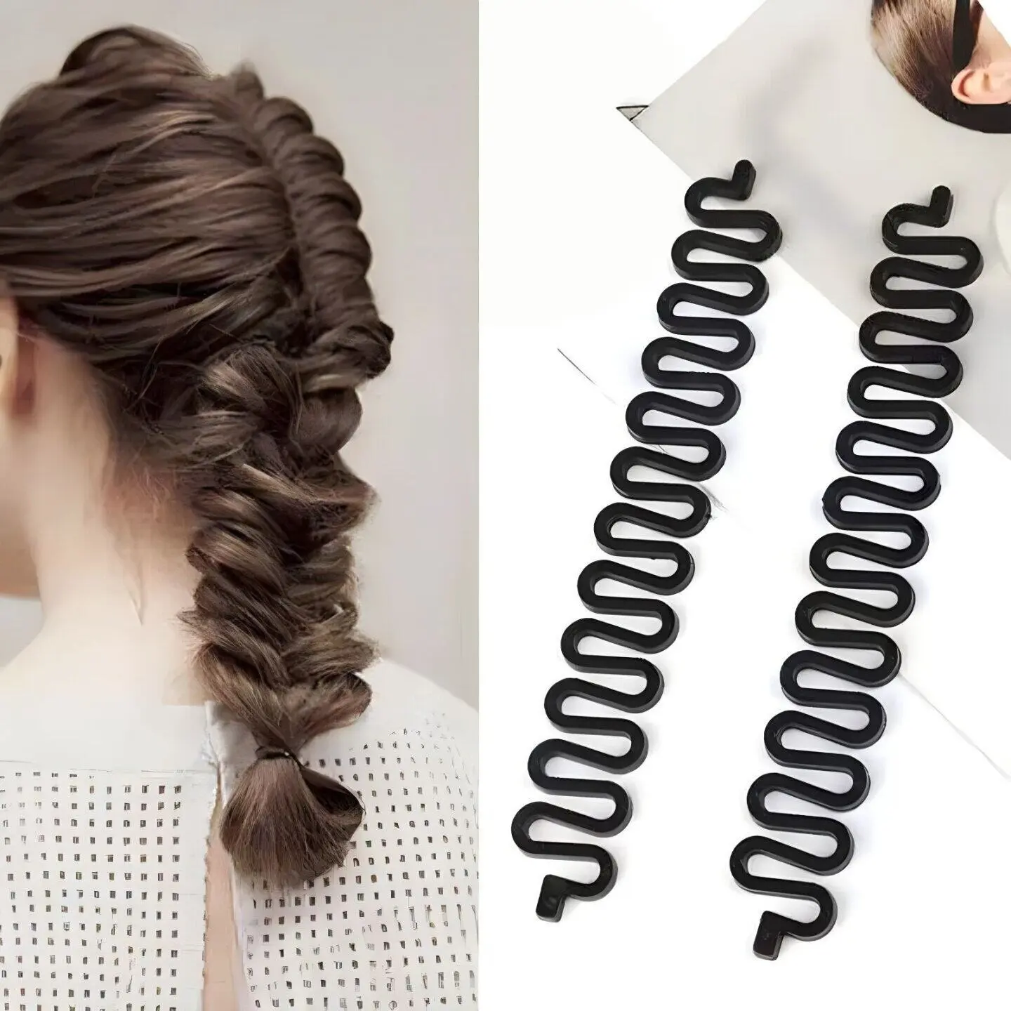2Pcs French Fishbone Braid Tool, DIY Ponytail Braiding Clip, Three Strand Twist Hairstyle Accessory for Women Girls