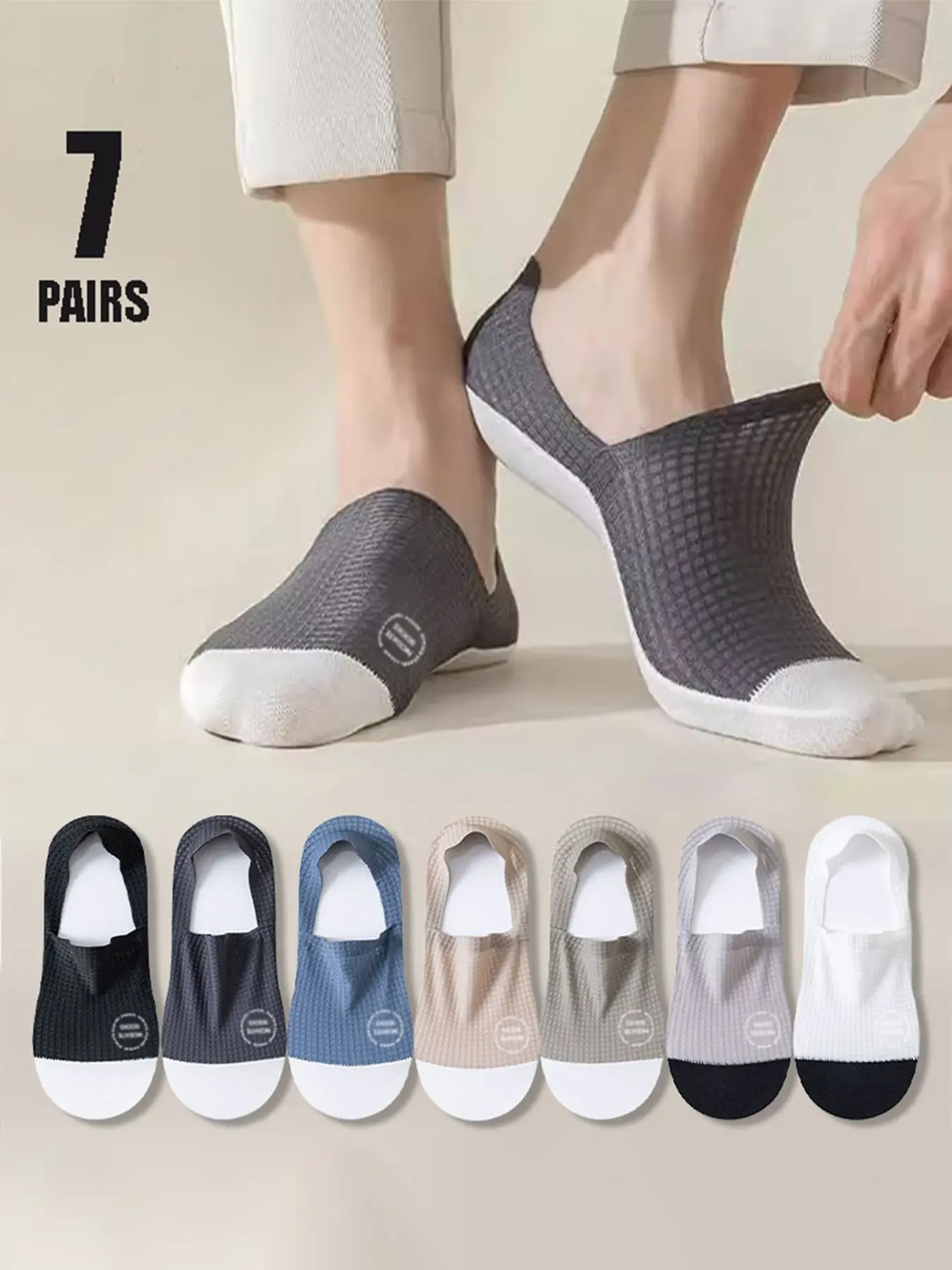 【Black Friday】Men's Colorblock No Show Socks, Casual Comfy Breathable Mesh, Multipack, Knit Socks Pairs for Daily Summer Wear