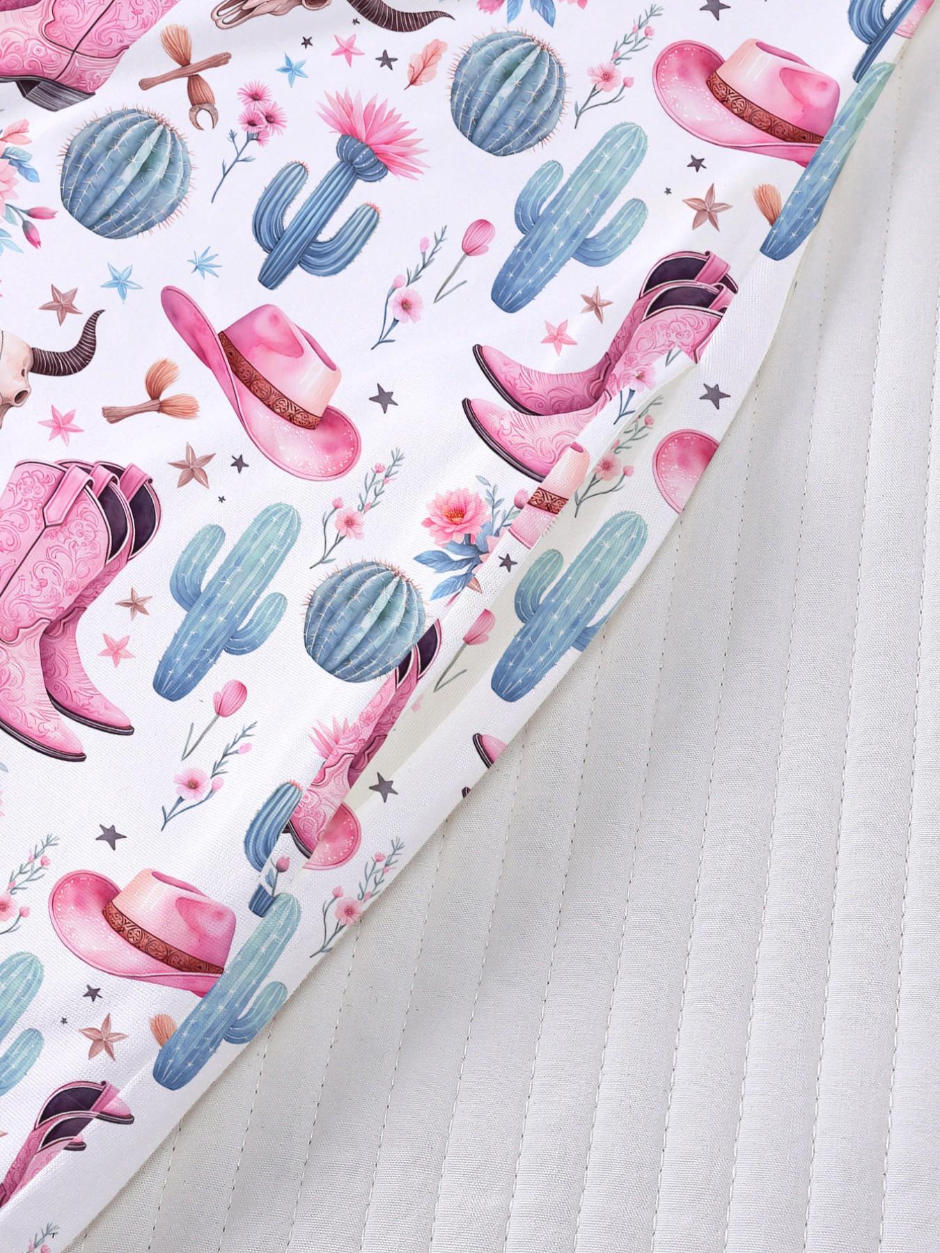 Western Cowboy Cactus Print Nightgown, Women's Casual Loose-Fit Short Sleeve Robe, Comfortable Holiday Party Sleepwear, Side Pockets