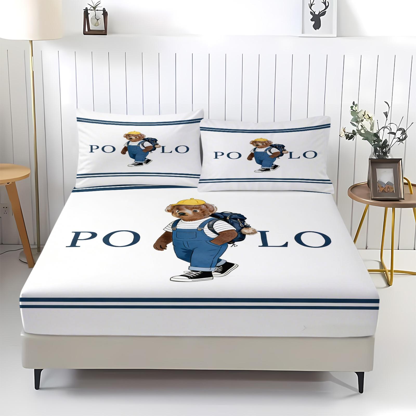 Teddy Bear Pattern Bed Sheet, Comfortable Printed Pattern, Includes 1 Bed Sheet and 2 Pillowcases, Comfortable Bedding, Non slip Dust Cover Suitable for Bedroom and Guest Room, Suitable as a Gift for Children or Adults, Bed Sheets Set