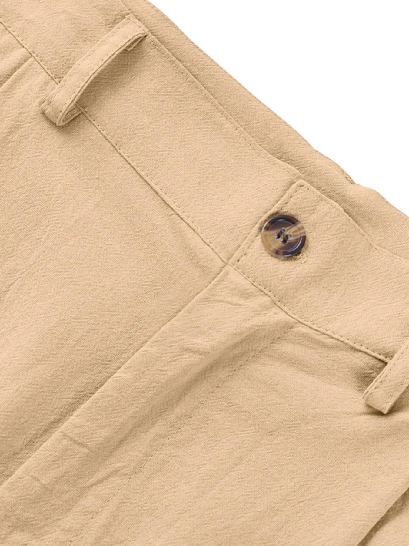 Men's Pleated Linen Breathable Straight Leg Casual Comfy Trouser, Single Button Front, Loose Fit, Relaxed Fit, Beach Vacation, Business, Solid Color, Multicolor