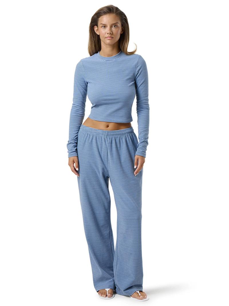 Women's Fashion Comfortable Slim Fit Striped Long Sleeve Top and Loose Pants Set, Casual Two-Piece for Daily Wear,Women's Fashion Comfortable Slim Fit Striped Long Sleeve Top and Loose Pants Set, Casual Two-Piece for Daily Wear,Airport Outfit