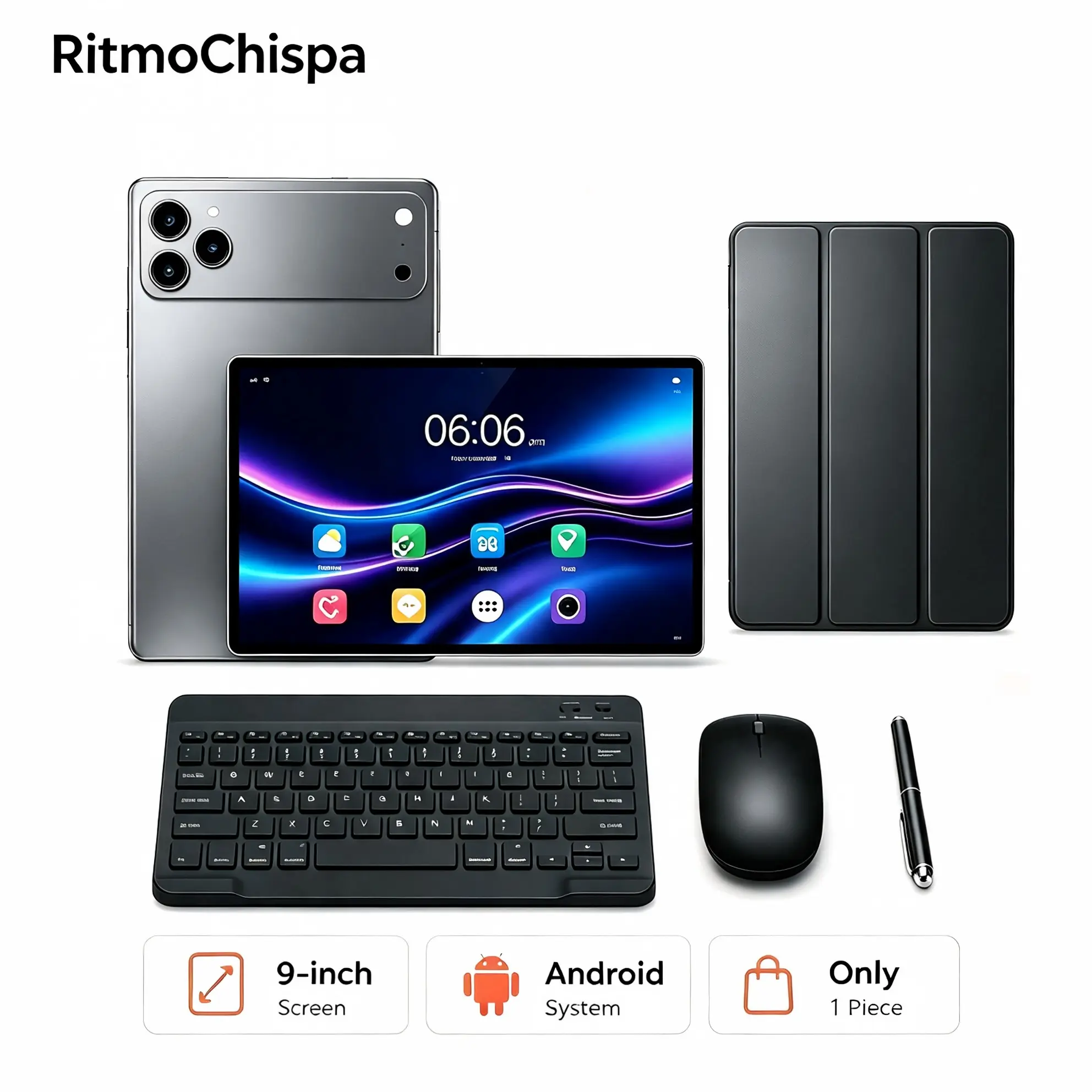 9 Inch Android Tablet, 16GB Storage, SIM & TF Card Slots, Comes with Keyboard, Mouse, Protective Case and USB Charging Cable, Portable Tablet for Study and Entertainment
