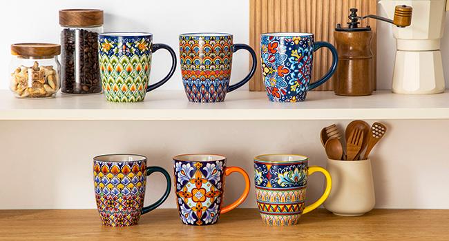 vancasso Simi 16 Oz/12 Oz Multicolor Porcelain Cups for Latte, Hot Tea, Cappuccino, Cocoa, Soup, Dishwasher, Microwave Safe, Set of 6 Ceramic Drinkware Stylish Drinkware Coffee