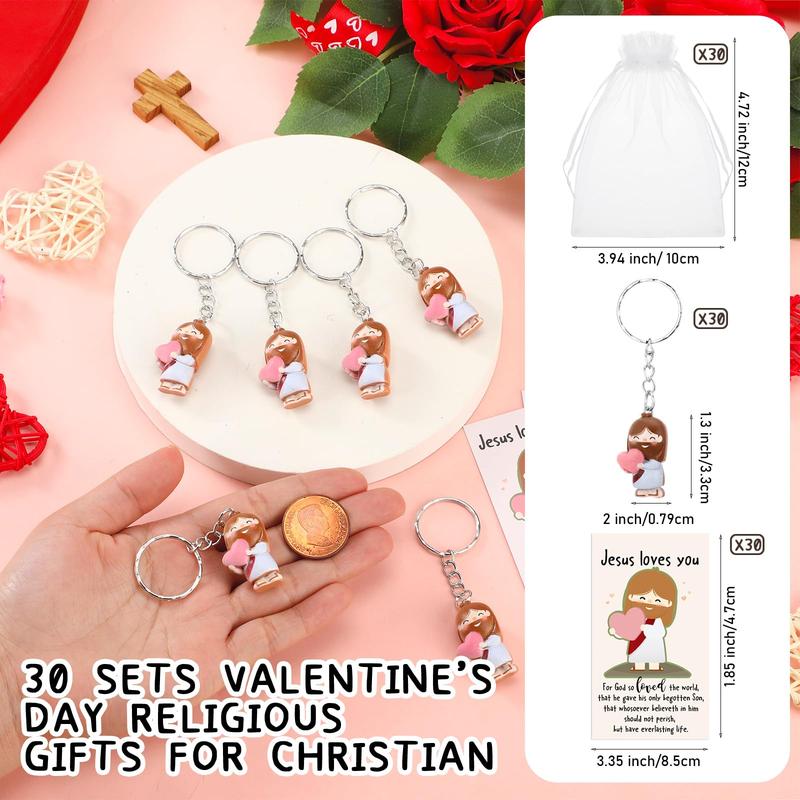 10/30 Sets Easter Jesus Keychain with Love Heart Christian Easter Positive Gift for Women Church Group Employee Appreciation Gift Bulk Religious Party Favor Easter Egg Stuffers Sunday School Gift Emotional Support