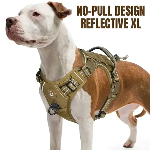 Tactical Pitbull Harness with No-Pull Design, Adjustable & Breathable Mesh Fabric, Extra-Large Size Dog Harness for Outdoor Training & Walking, Durable Reflective Harness #GLOBAL PICKS