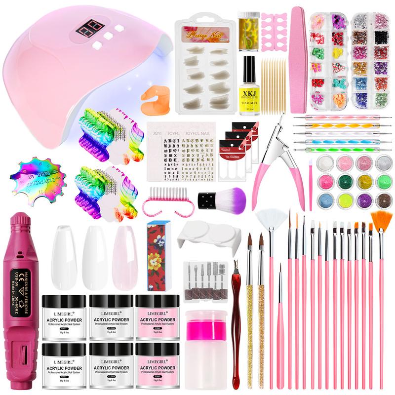 LIMEGIRL Acrylic Nail Set for Beginners Everything Nail Set U V Lights and Grinders Professional Acrylic Powder Glitter Decoration Nail Art Starter Set Gifts for Ladies xxx l acrylicnails nail  kit  for  beginners