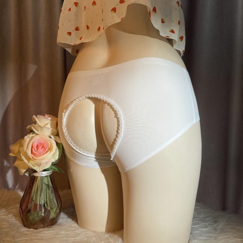 Women's Ice Silk Seamless Gaff Panty Apparel, Cotton-Lace Sexy Tucking Briefs for Transgender MTF Crossdressing, Open Back Underwear