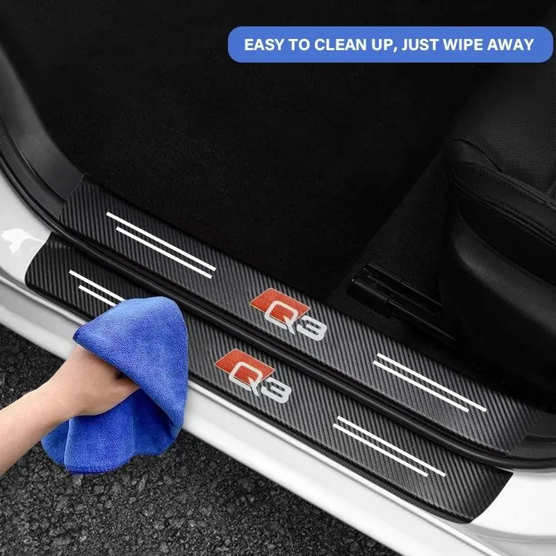 4/8 Pcs Carbon Fiber Car Door Sill Protector Stickers, Anti-Scratch Door Entry Guard Threshold Decals, Waterproof Wear Resistant Auto Interior Decor Accessories Compatible with Q3 Models