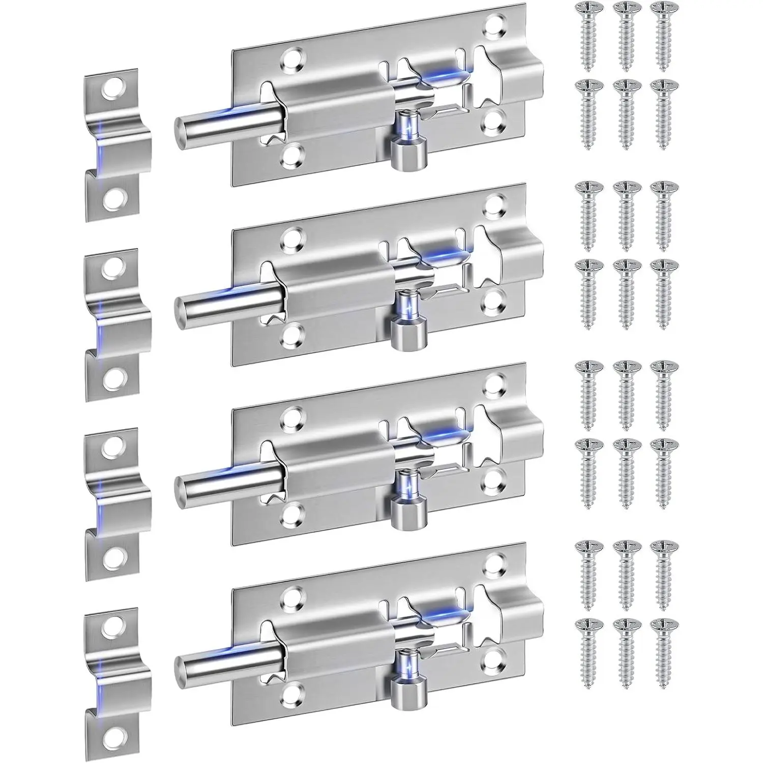 4 Pack Door Latch Lock, 3 Inches Thickened Stainless Steel Slide Lock,  Barrel Bolt Latch with 24 count Screws ()