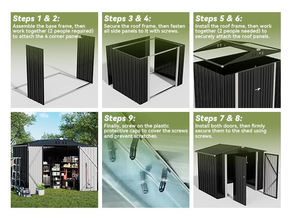 COMHOMA 8x6FT Shed Outdoor Storage Shed Metal,Lockable Doors Tool Sheds with Sloping Roof,Steel Garden Shed with Air Vent for Backyard,Patio,Lawn