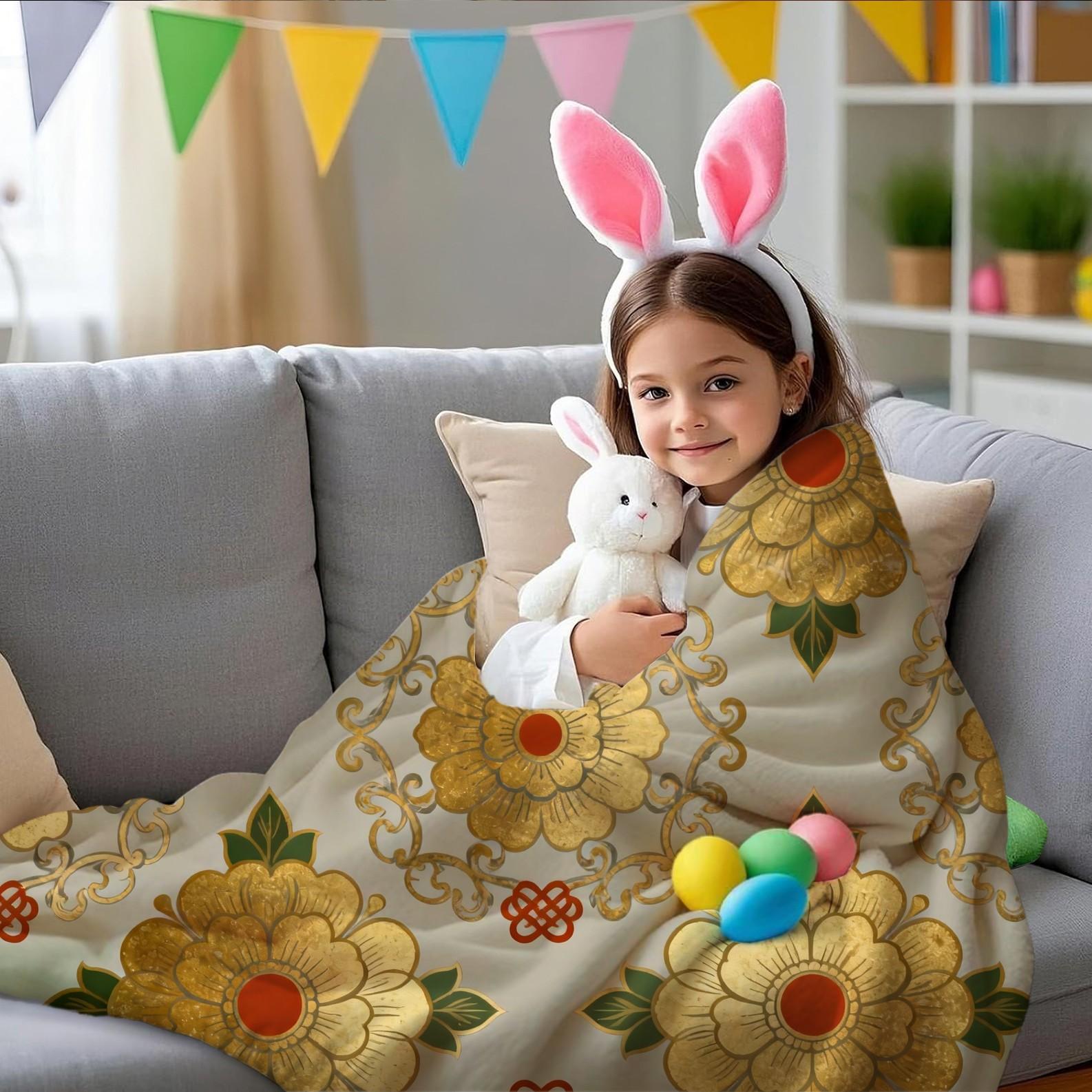 1 Pack Vintage Floral Pattern Flannel Blanket, HD Digital Single-Sided Print Ultra Soft Plush Throw Blanket, Warm Cozy Multipurpose Blanket for Couch, Bed and Travel, Ideal All-Season Gift Blanket