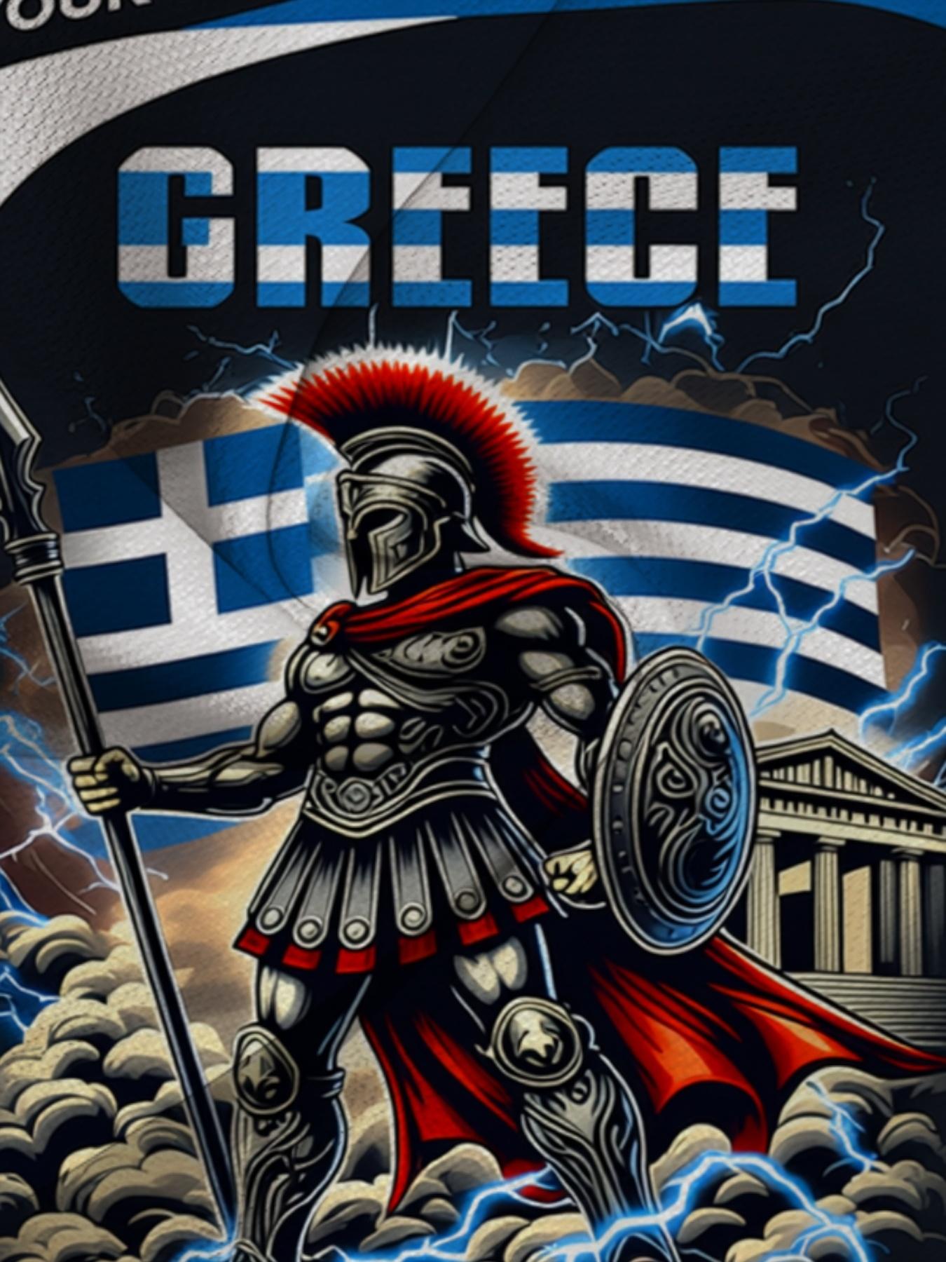 Greece Theme 3D Printed Short Sleeve T-Shirt, Men's Trendy Cultural Shirt, Custom Name Design, Greek Flag Pattern, Casual Sports Top