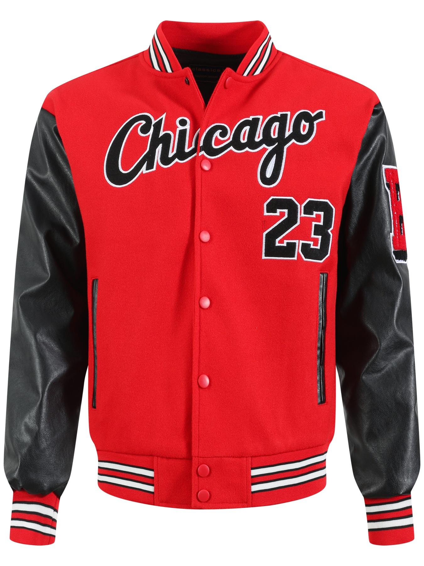 Men's Red Baseball Jacket Casual Loose Fashion High-End Letter Embroidered Jacket Button Front Black PU Long Sleeve College Style Streetwear Jackets Sportswear, Letter Print Jacket