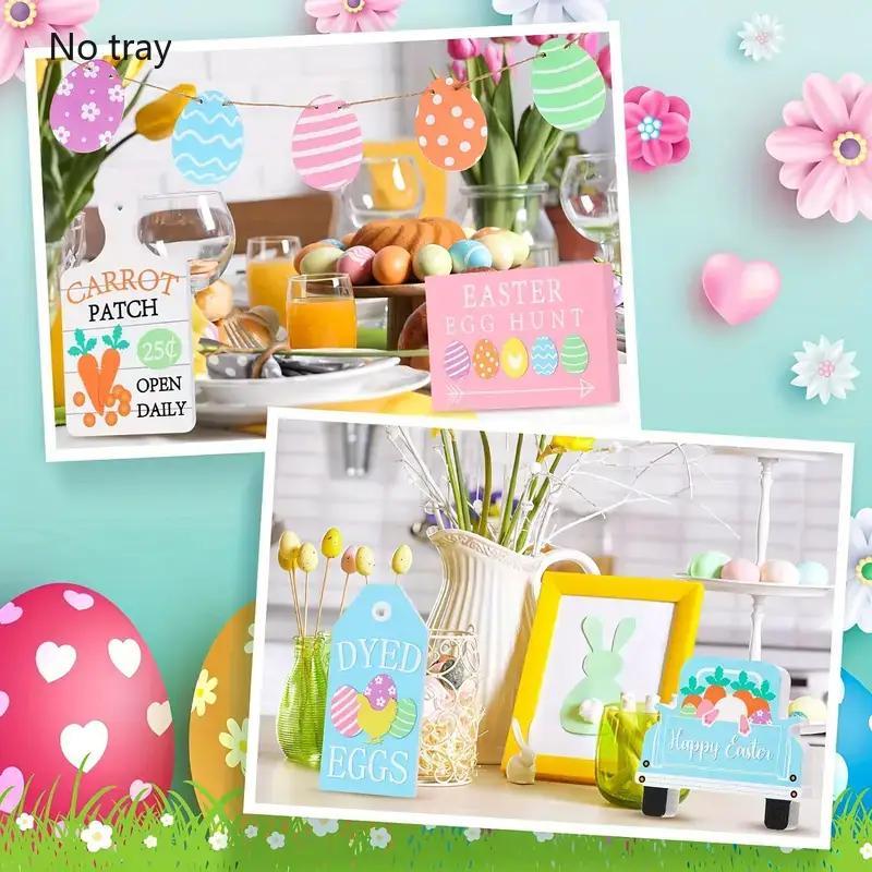 Easter Themed Tiered Tray Decoration, 1 Set Wooden Tiered Tray Decorative Ornament, Desk Centerpiece for Home Office Party