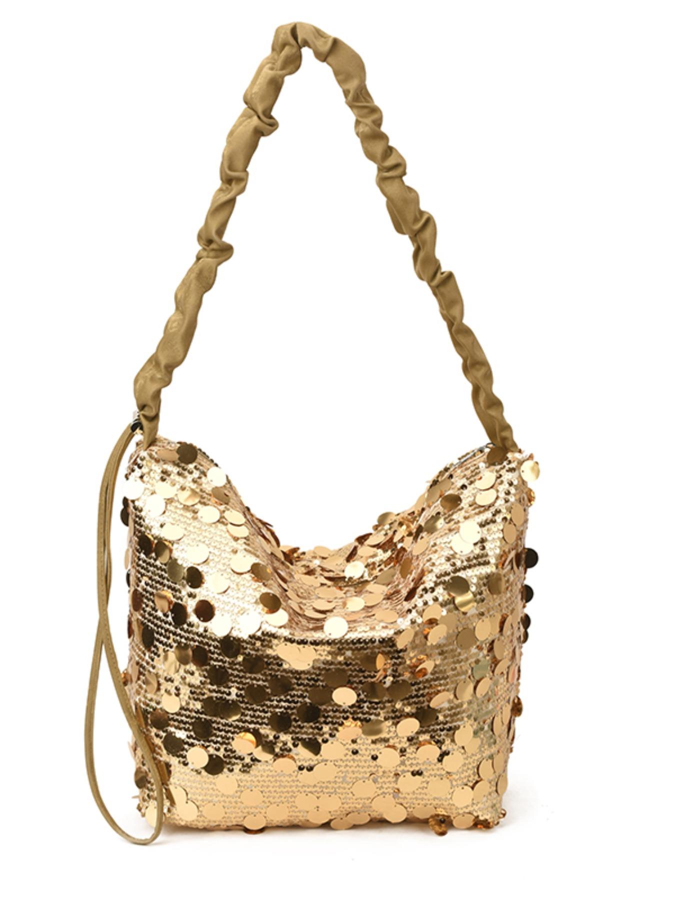 Luxury Sequined Handbag for Women, Silver Color, Large Capacity, Zip Closure, Party, Nightclub, Wedding, Concert