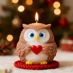 Forest Messenger Owl Wax Candle Mold, Heart-Shaped Silicone Mould, Cute Pet Atmosphere Decoration, 3D Feather Design, Healing Charm, Handcraft