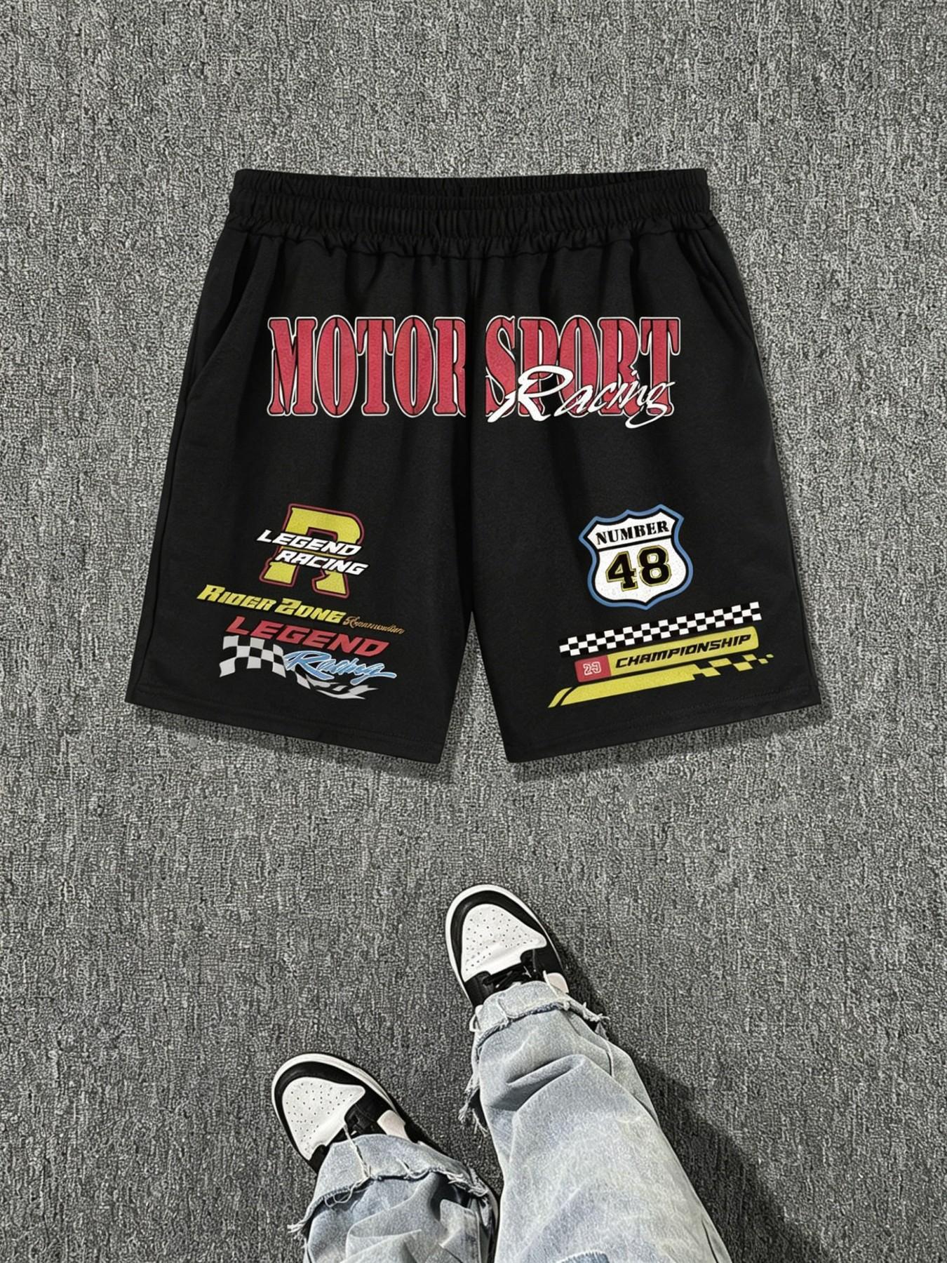 Men's Racing Print Shorts, Street Style Printed Shorts, Versatile Home Wear, Suitable for Outdoor and Indoor Use, Comfortable and Stylish