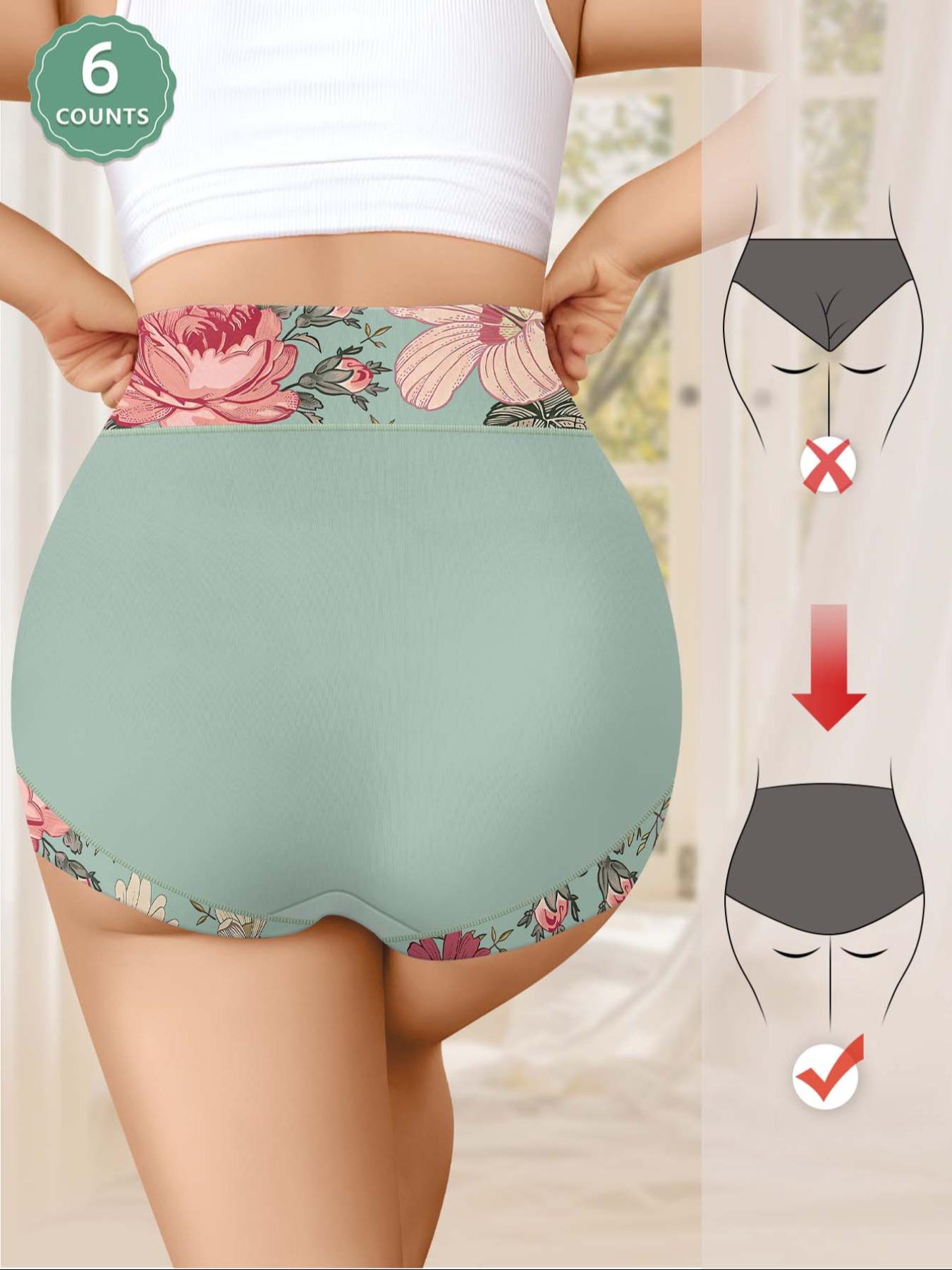 Women's Floral Print High Waist Panty, High Waisted Briefs, Soft Comfy Breathable Knicker for Daily Wear, Underwear for All Seasons, Women Underwear Pack, Womenswear, Casual Elegant Panty