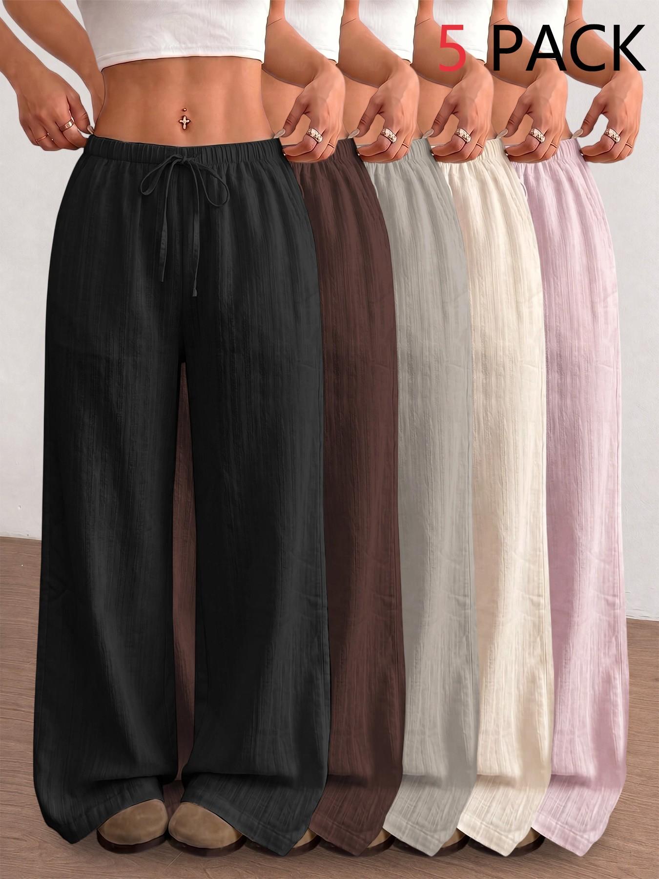 Women Wide-Leg Lounge Pants, Bottoms, 5-Pack, Autumn Winter, Comfy Fabric, Loose Fit, Drawstring Waist, Casual Home Wear, Versatile Loungewear