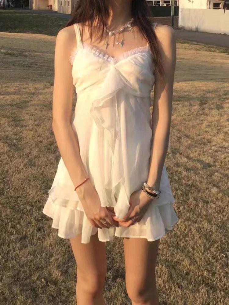 Summer Vintage Sweet Sling 2-piece Set Women Design Chic Loose Chiffon Fairy Suit Female Japanese Elegant Thin New Clothing 2026