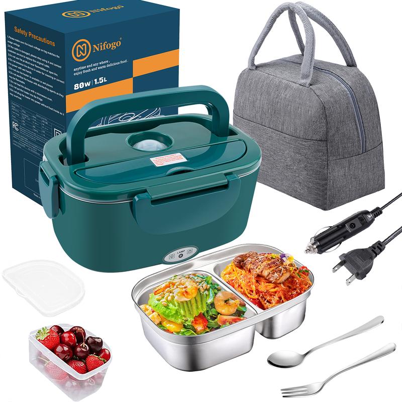 Nifogo Electric lunch box with Cutlery and  Bag 80W 1.8/1.5L, Kitchen Gadgets, Kitchen Utensils Food Storage Container Tableware