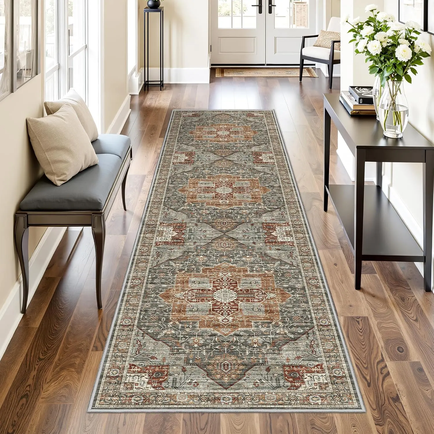 ComiComi Vintage Hallway Runner Rugs, Low Pile Soft, Stain & Water Resistant, Non Slip, Washable Rugs, Aesthetic Runner Rugs for Kitchen, Bedside Runner,  Pets &Kids Friendly Rugs for Bedroom, Living Room, Laundry Room Rug,(Turmeric,2'x6'/’2'x8'/2'x10')