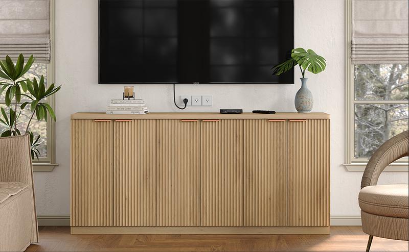 FUSOU Buffet Cabinet with Storage Accent Sideboard Modern Credenza with Doors & Shelves Fluted Media Console Mid Century Coffee Bar Table for Living Room Kitchen Dining Room Hallway