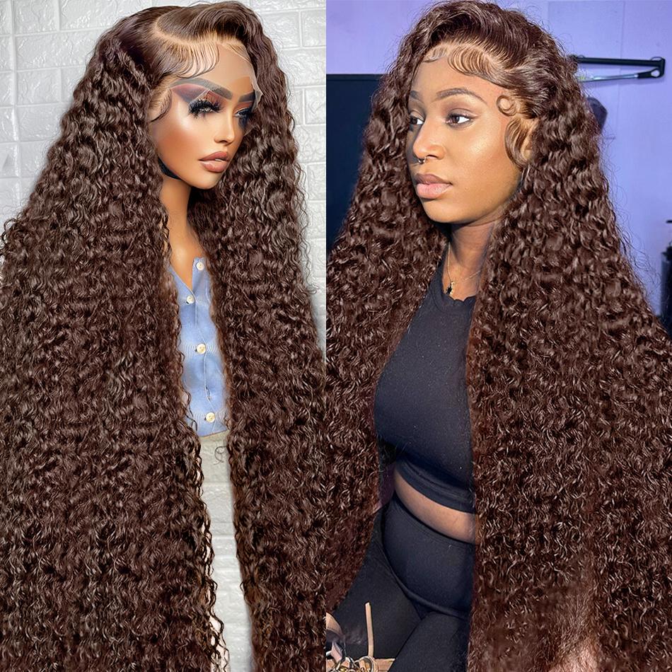 [NEW IN]Bling Hair Chocolate Brown Deep Wave 13x6 HD Transparent Lace Front Wigs Brazilian Deep Curly Human Hair Wigs for Black Women Pre Plucked with Baby Hair 180% Denisty