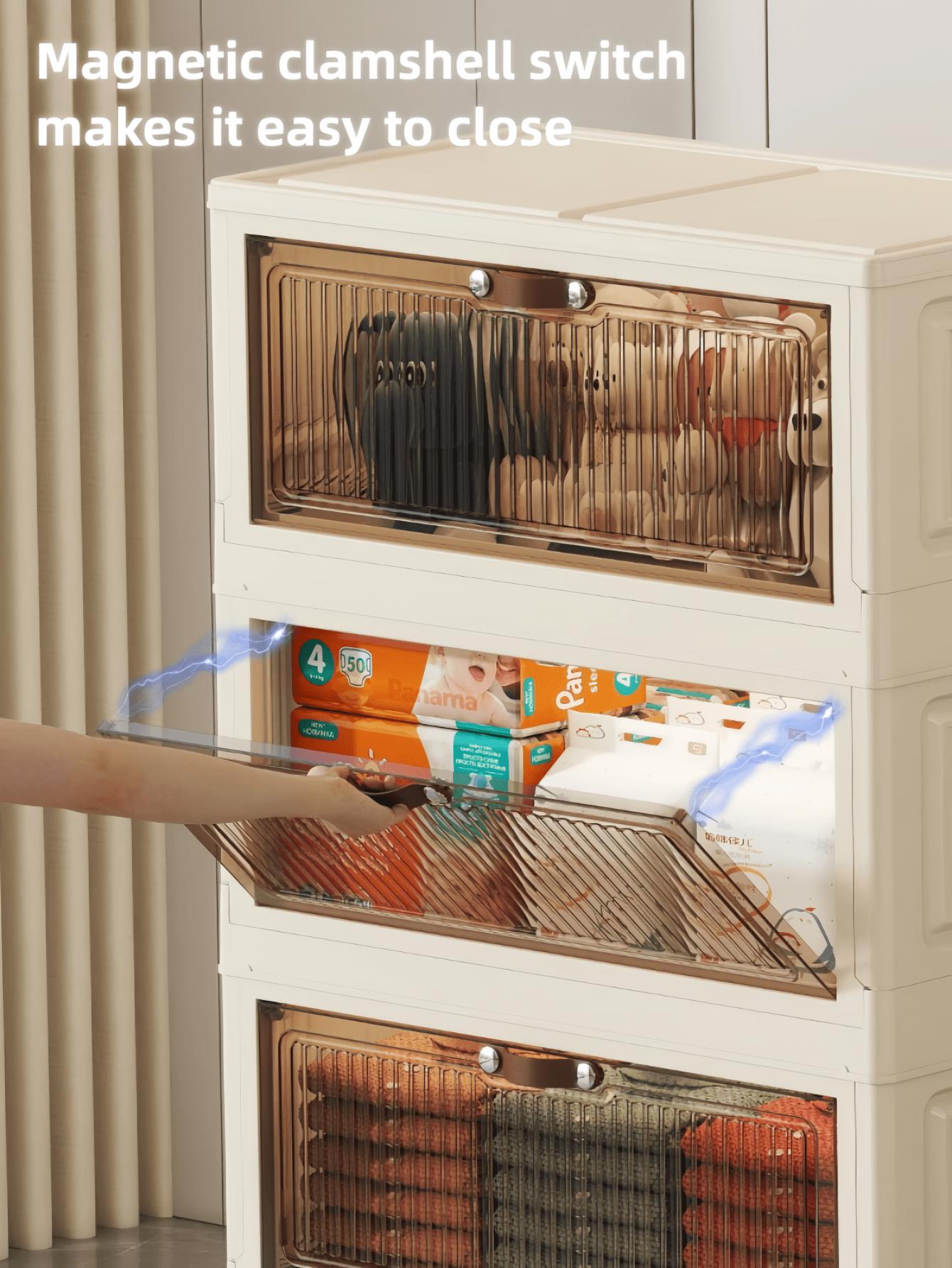 Foldable Storage Bins with Lids,Stackable Home Storage Cabinet Organizer for Closet - 4/5/6-Tier Stylish Plastic Storage Containers with Magnetic Doors & Wheels, Waterproof Collapsible & Portable Storage Solution, Collapsible Storage Box, Kitchen Pantry Foldable Storage Bins with Lids,Stackable Home Storage Cabinet Organizer for Closet - 4/5/6-Tier Stylish Plastic Storage Containers with Magnetic Doors & Wheels, Waterproof Collapsible & Portable Storage Solution, Collapsible Storage Box, Kitchen Pantry