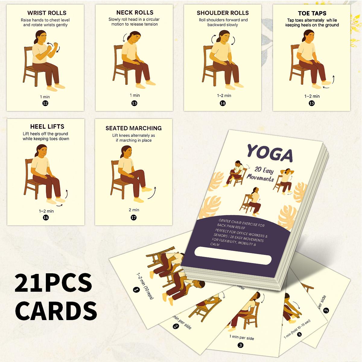 21pcs Chair Yoga Poses Cards, Seated Exercises Illustrated Step-by-Step ...