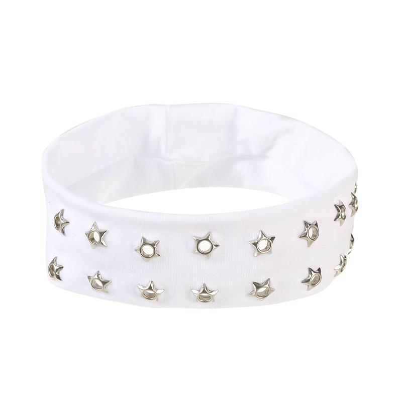 AWAYTR Y2k Grommet Wide Headbands for Women Star Metal Hollow Out Elastic Head Bands Y2k Fashion Girls Punk Grunge Stretchy Hair band Hair Accessories