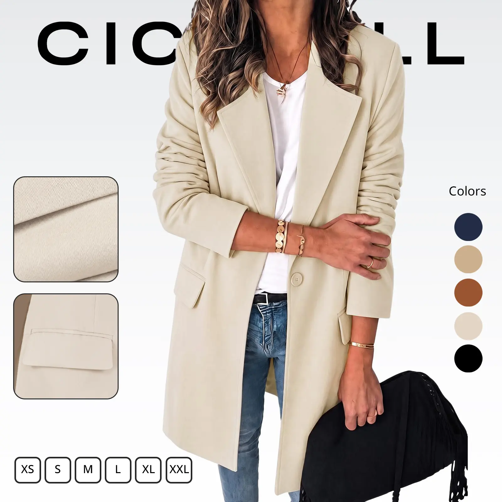 Cicy Bell Women's Long Blazers Business Casual Open Front Lapel Suit Jacket