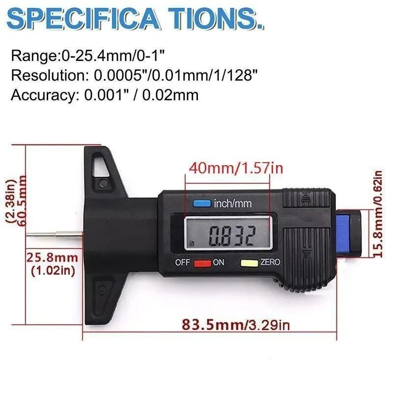 Tire Tread Depth Gauge with Digital LCD Display, Accurate Measurement Tool for Cars & Trucks, Essential Auto Maintenance Accessory