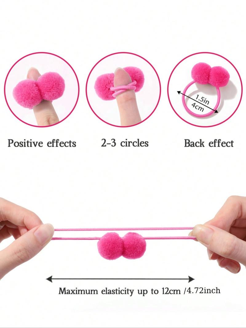 40PCS Pom Pom Hair Ties for Girls, Soft Fuzzy Ball Elastic Hair Bands, Cute Princess Ponytail Holders, Pastel Colors for Fall Winter, No-Damage Kids Hair Accessories, Elastic Hair Accessory