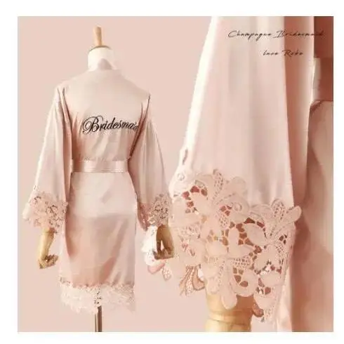 Summer Lace Sleepwear Bride&Bridemaid Wedding Robe Gown Solid Embroidery Kimono Bathrobe Women Casual Home Night Dress M L Xl