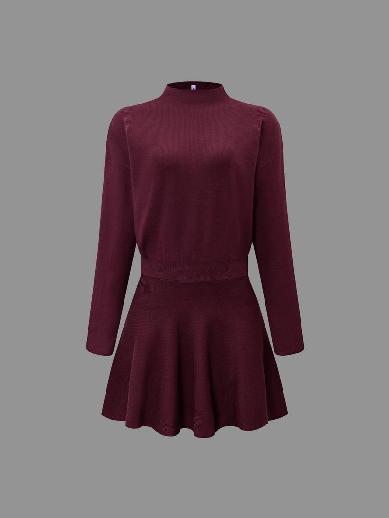 Women's Casual Mock Neck Sweater Dress, Fall/Winter Long Sleeve Solid Loose-Fitting Knit Dress Women's Casual Mock Neck Sweater Dress, Fall/Winter Long Sleeve Solid Loose-Fitting Knit Dress