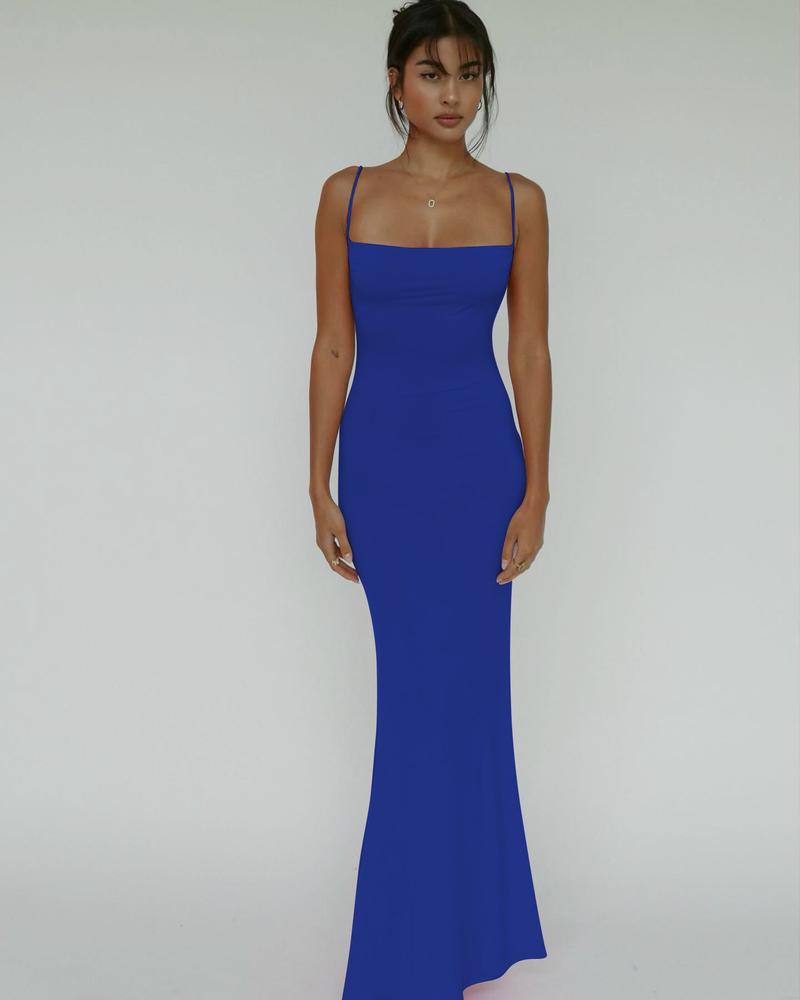 Women's Solid Spaghetti Strap Backless Bodycon Cami Maxi Dress Sleeveless Long Dress for Party Club Elegant Casual Holiday Vacation Dresses