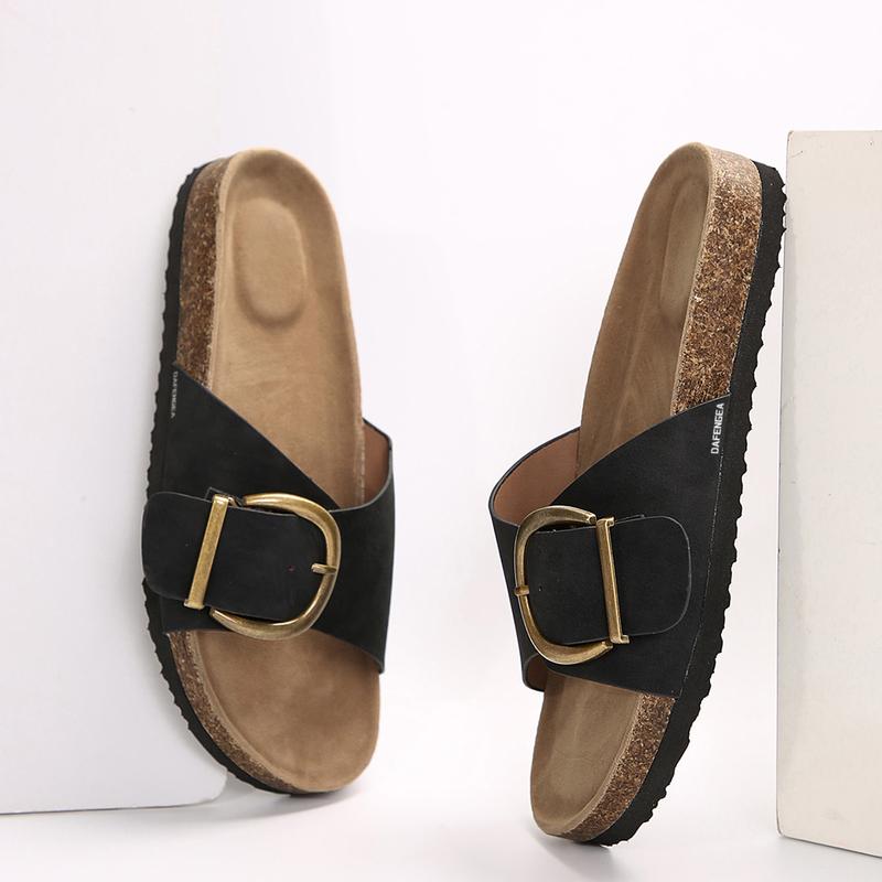 Women's Casual Fashionable Versatile Flat Sandals With Adjustable Buckles, Non-Slip, Round Toe Single Strap Sandals Summer