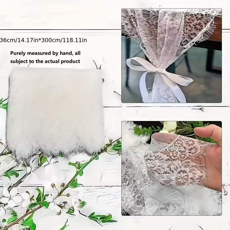 French Lace Table Runner Floral Edge Romantic Wedding Decoration, Elegant Linen Fabric Design, Perfect Gift Idea