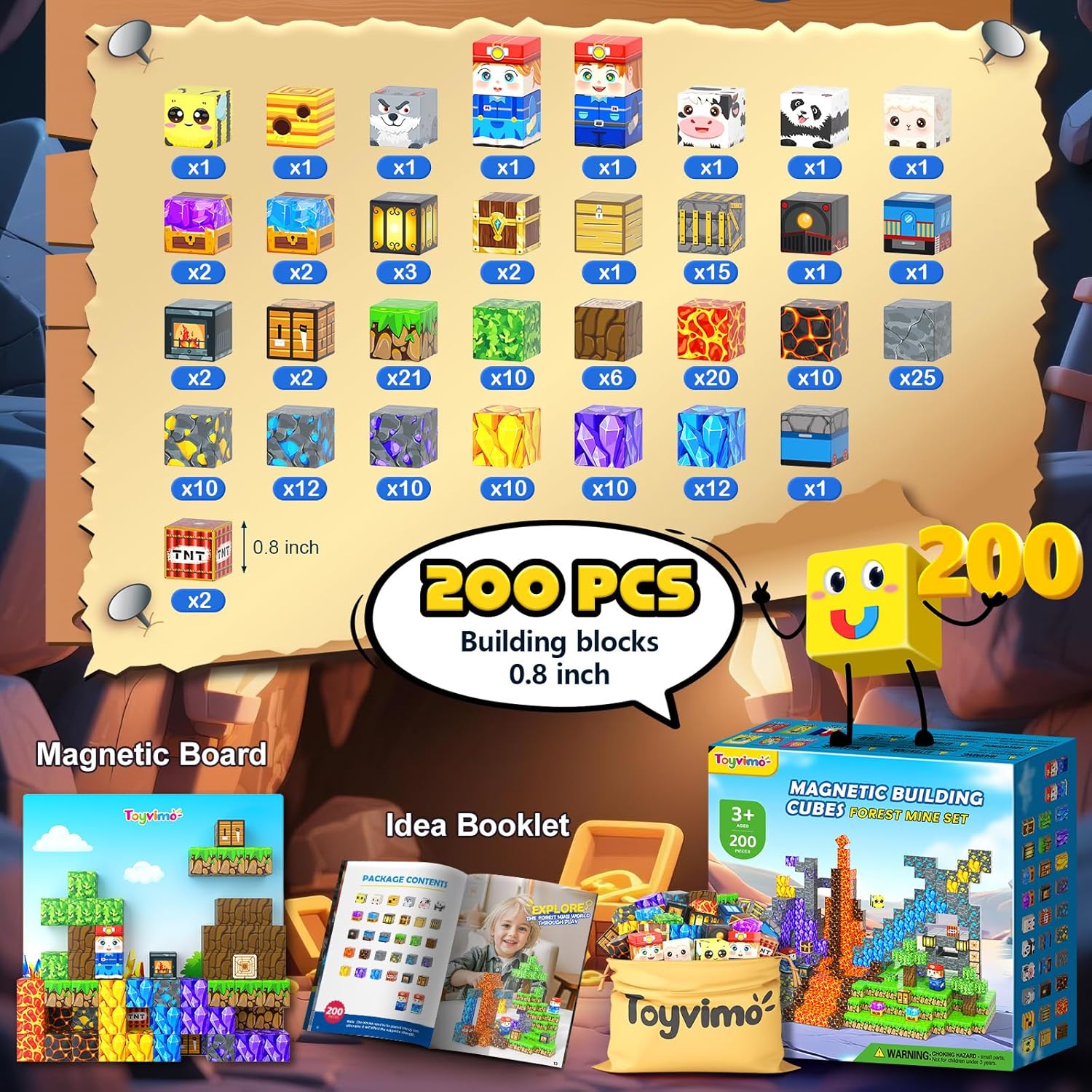 200PCS Magnetic Blocks with Storage Bag STEM Sensory Building Toys Magnetic Tiles with Magnet Board Birthday