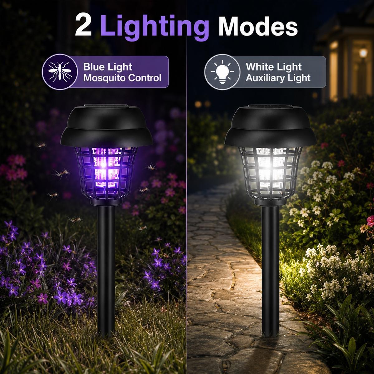 4PCS Solar Bug Zapper Lights Outdoor, 2-in-1 Mosquito Killer and Garden Pathway Lights, Waterproof Solar Powered Insect Trap with Auto Dusk to Dawn Lighting, Cordless Fly, Gnat and Moth Control for Backyard, Patio, Lawn, Camping and Outdoor Living
