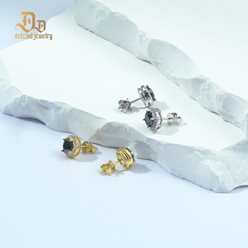 Delzzad Halo Stud Earrings VVS Black Synthetic Moissanite Stud Earrings S925 Studs Birthday Anniversary Mother's Day Christmas Gifts for Men Women