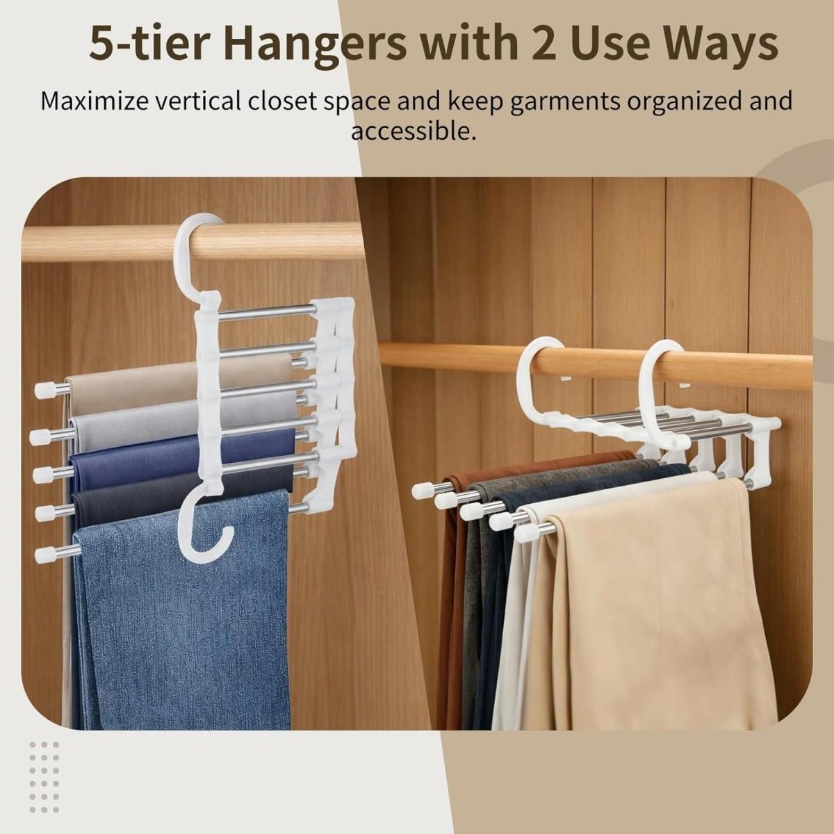 1 multi-layer pants rack, plastic and stainless steel storage rack, saving space for organizing wardrobes, wardrobes, bedrooms, suitable for pants, jeans, scarves