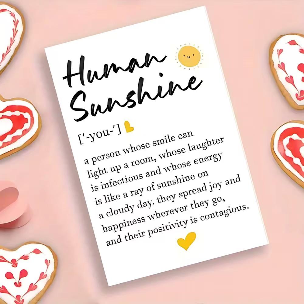 1/3/7pcs  Uplifting "Human Sunshine" Definition Greeting Card, Cute Positive Affirmation Card with Sun & Heart Design, Perfect Encouragement Gift for Best Friend, Sister, Colleague, Birthday, Thank You, Blank Inside for Personal Note
