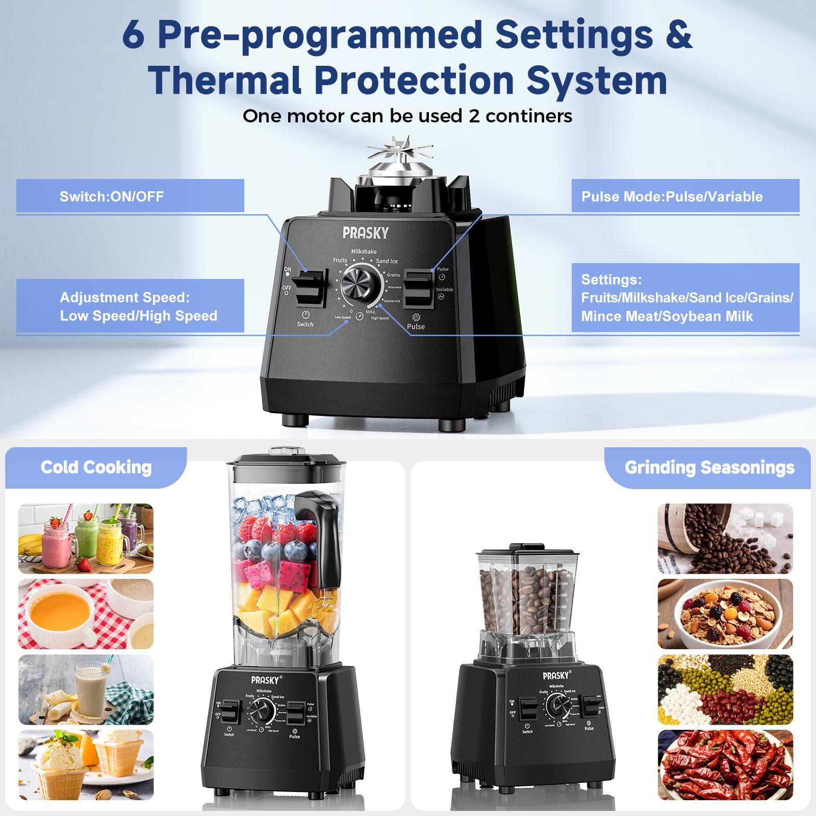 Prasky 102oz 2in1 Blender and Grinder for kitchen use, 2 Cups Large capacity Powerful Kitchen Blender 68oz BPA-Free 2 Containers Countertop Blenders, Crush Ice, Makes Sauces&Smoothie, Grinds Coffee& Spices - Ideal for Frozen drinks & daily blending needs Prasky 102oz 2in1 Blender and Grinder for kitchen use, 2 Cups Large capacity Powerful Kitchen Blender 68oz BPA-Free 2 Containers Countertop Blenders, Crush Ice, Makes Sauces&Smoothie, Grinds Coffee& Spices - Ideal for Frozen drinks & daily blending needs