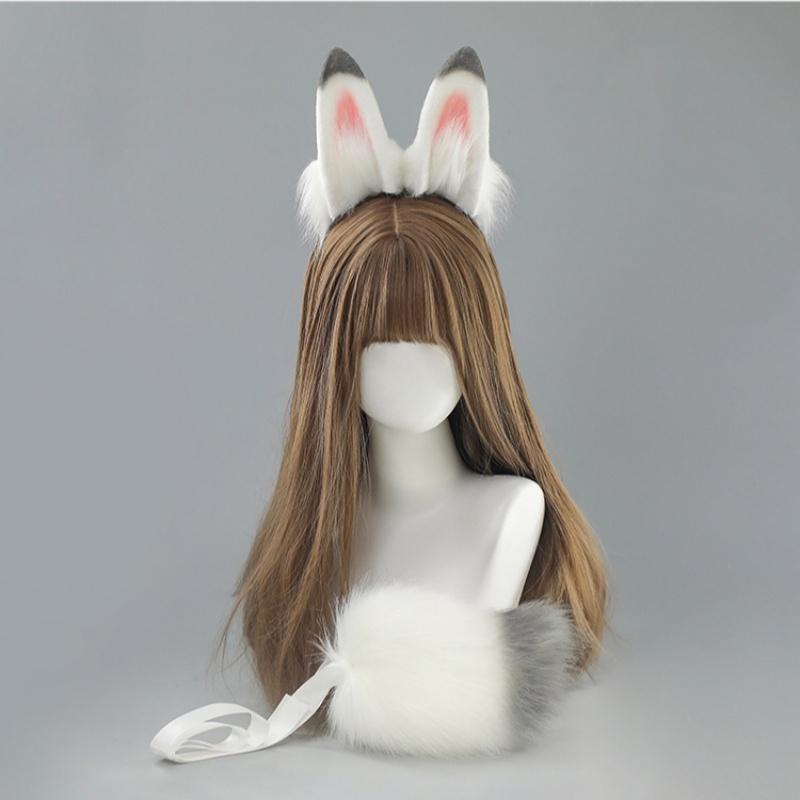 2Pcs/set New Handmade Furry Anime Dog Ear Headband Tail Props Cosplay Plush Simulation Animal Short Tail Accessories