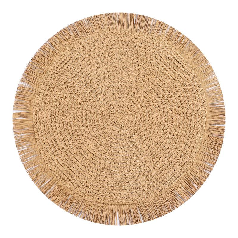 15 Inch Round Paper Braided Fringe Placemats Set, Heat Resistant Table Mats, Hotel Restaurant Decor, Non-Slip Dining Pad, Family Party Use 15 Inch Round Paper Braided Fringe Placemats Set, Heat Resistant Table Mats, Hotel Restaurant Decor, Non-Slip Dining Pad, Family Party Use
