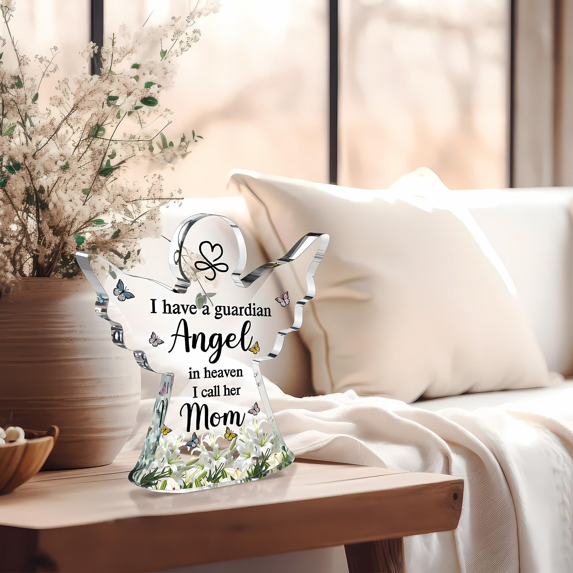 Sympathy Acrylic Angel Plaque Gift, Memorial Guardian Angel Mom Decor Sign, Bereavement Inspirational Mini Room Home Decor, Mothers Day Birthday